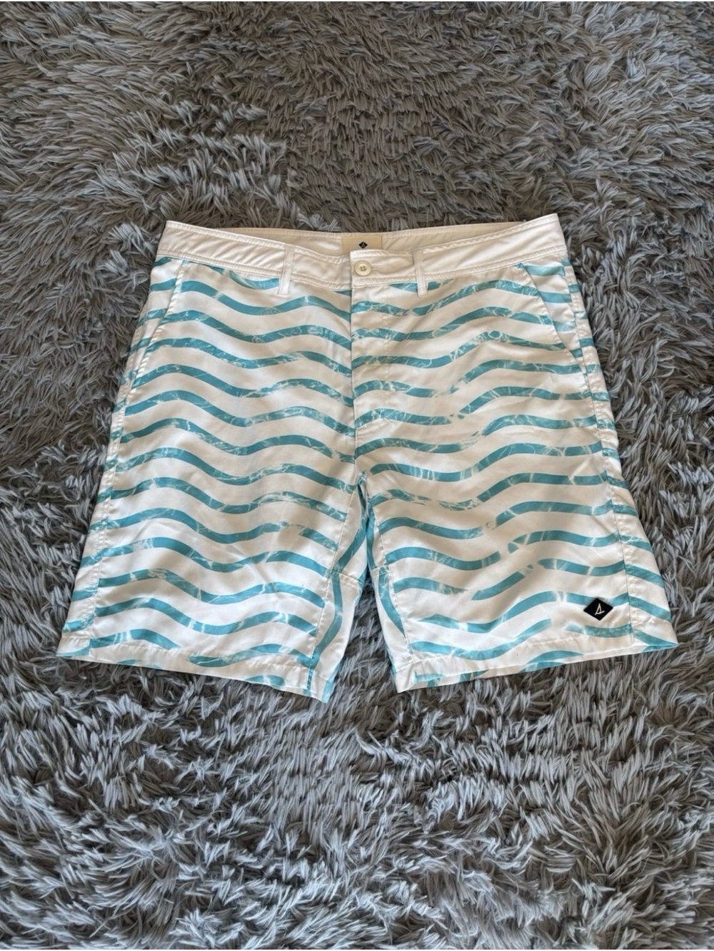 Sperry Mens Top Sider Blue White Swim Trunks Shorts Striped Preppy Size 34 Beach